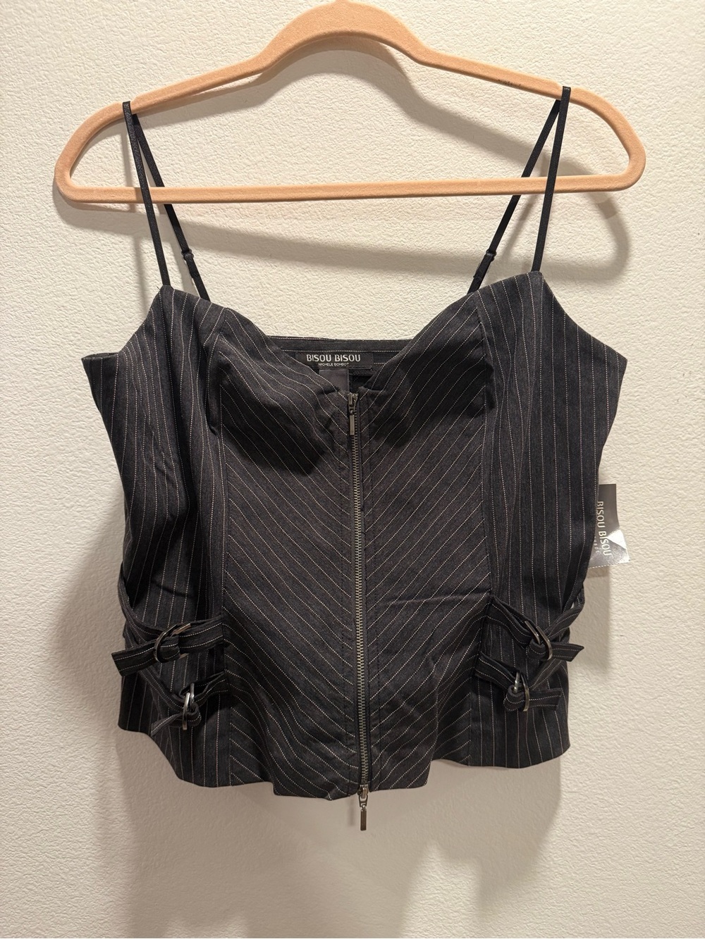 Pinstripe Corset Bustier Cami Top Bisou Bisou Y2K Office Siren Size 12
